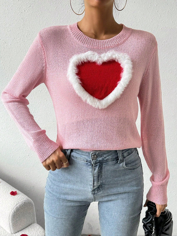 Frenchy Sueter De Cuello Redondo Para Mujer Con Diseno De Corazon