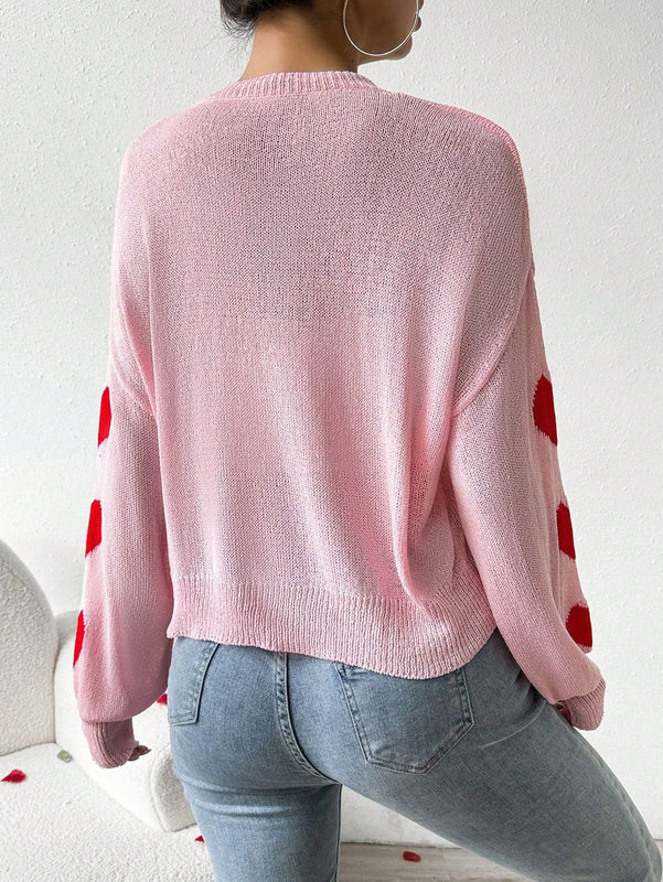 Frenchy Top Tipo Sueter Con Hombros Caidos Y Estampado De Corazones