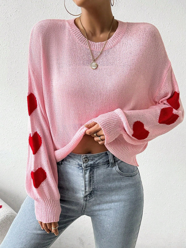 Frenchy Top Tipo Sueter Con Hombros Caidos Y Estampado De Corazones