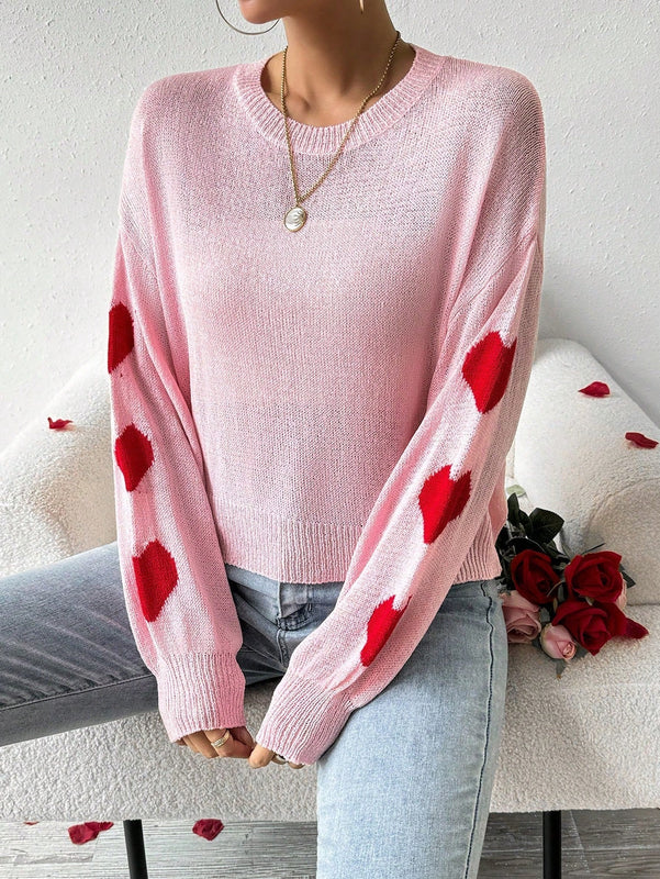 Frenchy Top Tipo Sueter Con Hombros Caidos Y Estampado De Corazones