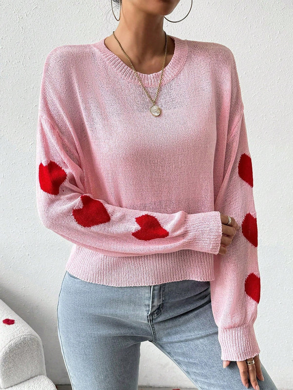 Frenchy Top Tipo Sueter Con Hombros Caidos Y Estampado De Corazones