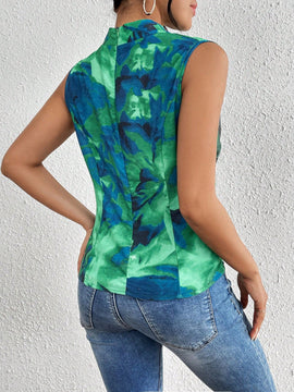 Prive Blusa Sin Mangas Drapeada Con Efecto Tie-dye Y Cuello Plisado Para Mujer