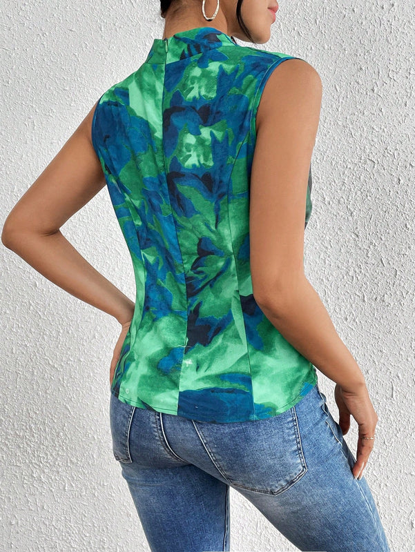Prive Blusa Sin Mangas Drapeada Con Efecto Tie-dye Y Cuello Plisado Para Mujer