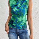Prive Blusa Sin Mangas Drapeada Con Efecto Tie-dye Y Cuello Plisado Para Mujer