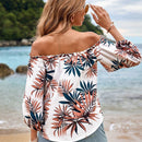 VCAY Blusa Con Hombros Descubiertos Y Estampado Tropical Para Mujer