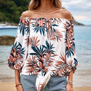 VCAY Blusa Con Hombros Descubiertos Y Estampado Tropical Para Mujer