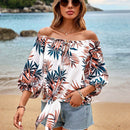 VCAY Blusa Con Hombros Descubiertos Y Estampado Tropical Para Mujer