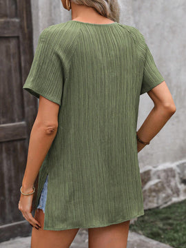 Blusa De Manga Corta Raglan Con Botones