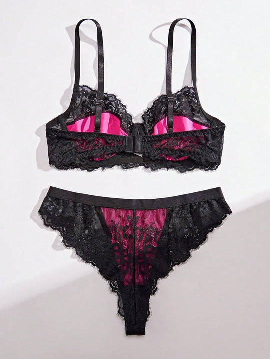 Conjunto De Lenceria Para Mujer Con Encaje De Parches (edicion Del Dia De San Valentin)