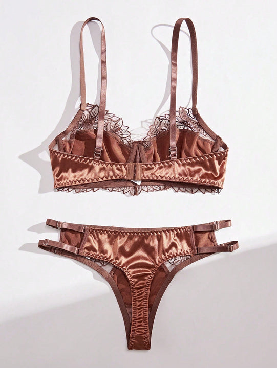 Conjunto De Ropa Interior De Patchwork Bordado Para Mujer