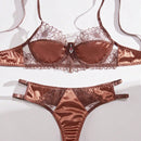 Conjunto De Ropa Interior De Patchwork Bordado Para Mujer