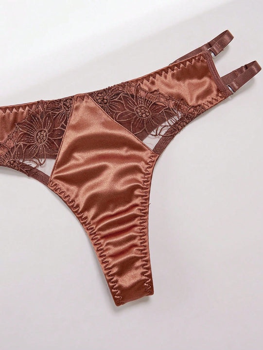 Conjunto De Ropa Interior De Patchwork Bordado Para Mujer