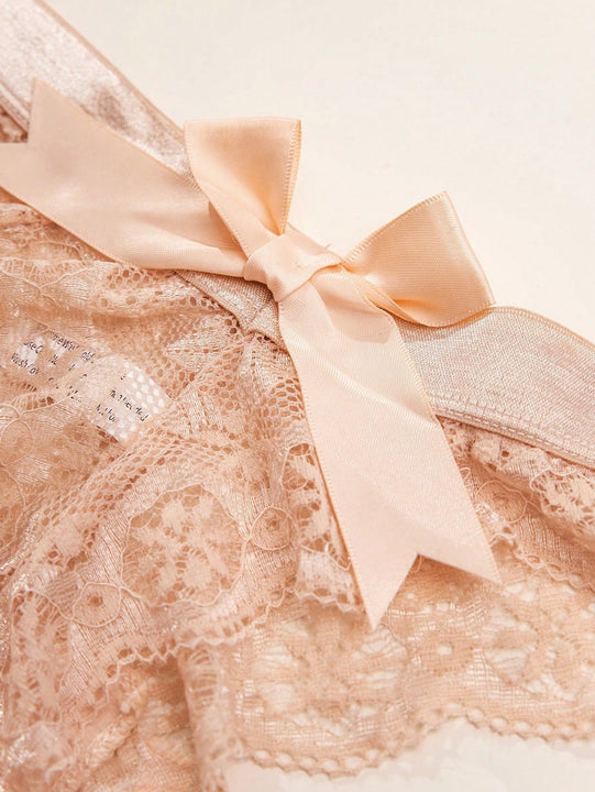 Panties sexy T-Back de mujer con Encaje triangulo y lazo en la parte delantera, transpirable sin huellas