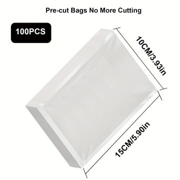 100 piezas Bolsas de plástico para sellado al vacío para alimentos, Bolsa sellada para conservación de alimentos, Bolsa de sellado al vacío transparente y reutilizable para el hogar, para almacenamiento al vacío y preparación de comidas y sous vide, sumi