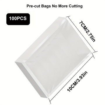100 piezas Bolsas de plástico para sellado al vacío para alimentos, Bolsa sellada para conservación de alimentos, Bolsa de sellado al vacío transparente y reutilizable para el hogar, para almacenamiento al vacío y preparación de comidas y sous vide, sumi