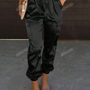 Pantalones cargo de mujer con bolsillo con solapa, cordon y cintura elastica