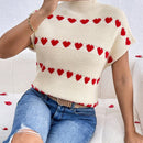 Frenchy Chaleco De Sueter Con Cuello Levantado Y Patron De Amor Para Mujer A La Moda