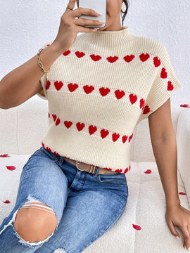 Frenchy Chaleco De Sueter Con Cuello Levantado Y Patron De Amor Para Mujer A La Moda