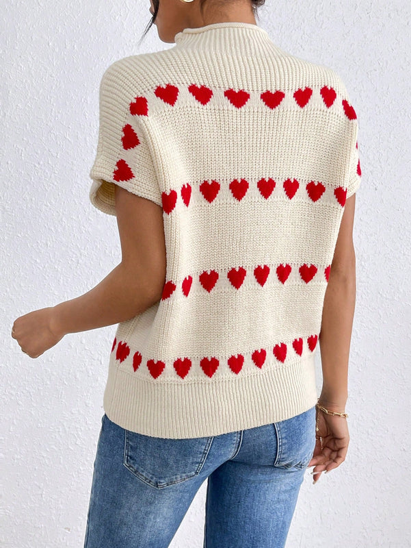 Frenchy Chaleco De Sueter Con Cuello Levantado Y Patron De Amor Para Mujer A La Moda