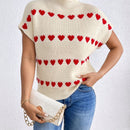 Frenchy Chaleco De Sueter Con Cuello Levantado Y Patron De Amor Para Mujer A La Moda