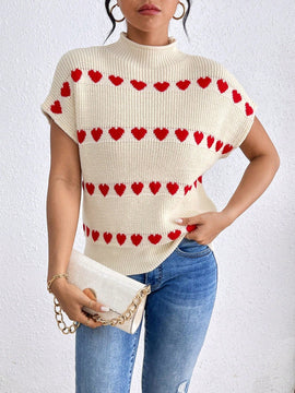 Frenchy Chaleco De Sueter Con Cuello Levantado Y Patron De Amor Para Mujer A La Moda