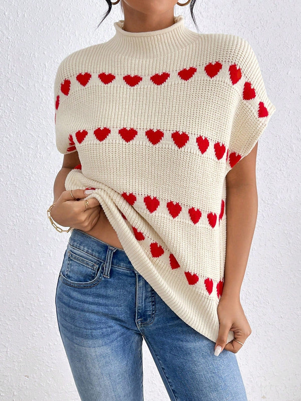 Frenchy Chaleco De Sueter Con Cuello Levantado Y Patron De Amor Para Mujer A La Moda