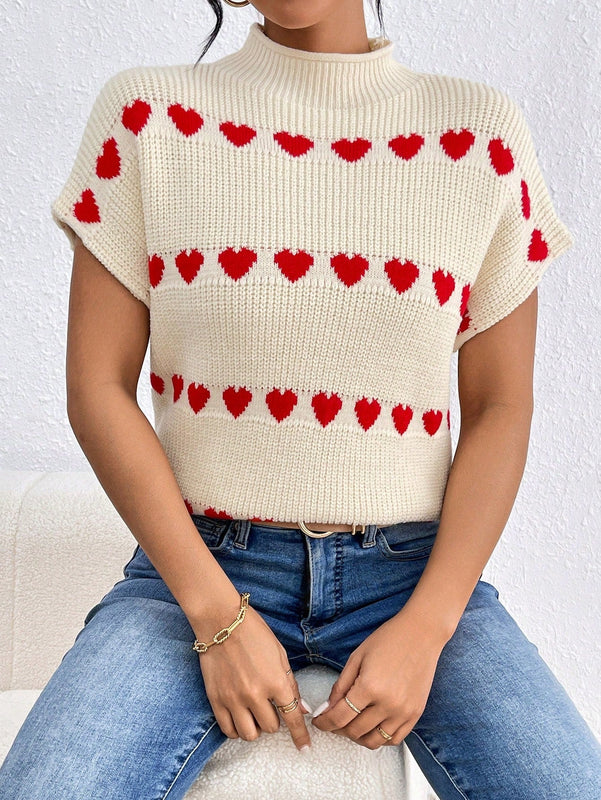 Frenchy Chaleco De Sueter Con Cuello Levantado Y Patron De Amor Para Mujer A La Moda