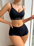 Conjunto De Ropa Interior Comoda Con Empalme De Encaje Para Mujer