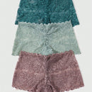 ROMWE Conjunto De 3 Shorty De Encaje Con Bordado Floral Para Mujer