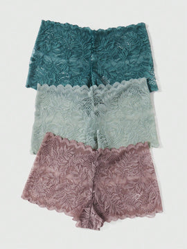 ROMWE Conjunto De 3 Shorty De Encaje Con Bordado Floral Para Mujer