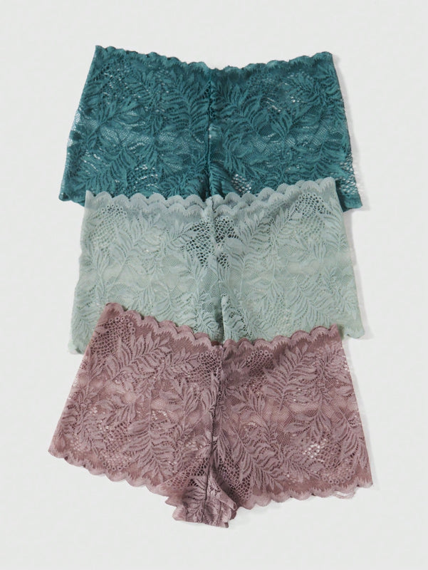 ROMWE Conjunto De 3 Shorty De Encaje Con Bordado Floral Para Mujer