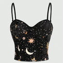 ROMWE Goth Sujetador Tipo Cami Con Aro Y Estampado De Luna, Sol Y Estrellas Para Mujer Hecho De Terciopelo