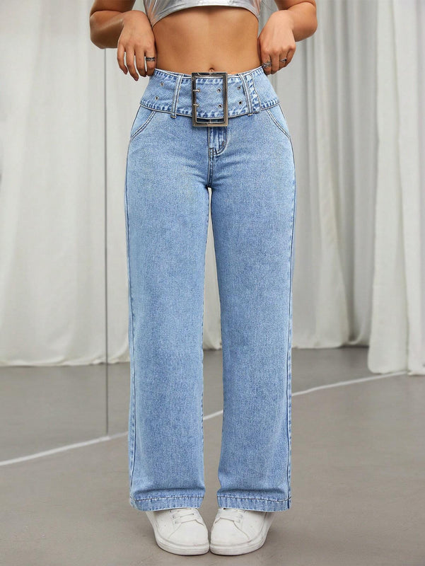 ICON Jeans Rectos Con Cinturon Y Hebilla