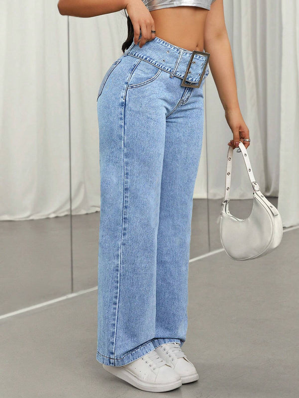 ICON Jeans Rectos Con Cinturon Y Hebilla
