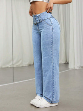 ICON Jeans Rectos Con Cinturon Y Hebilla
