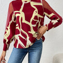 Prive Camisa De Manga De Linterna De Malla De Cuello Alto Para Mujer Con Estampado