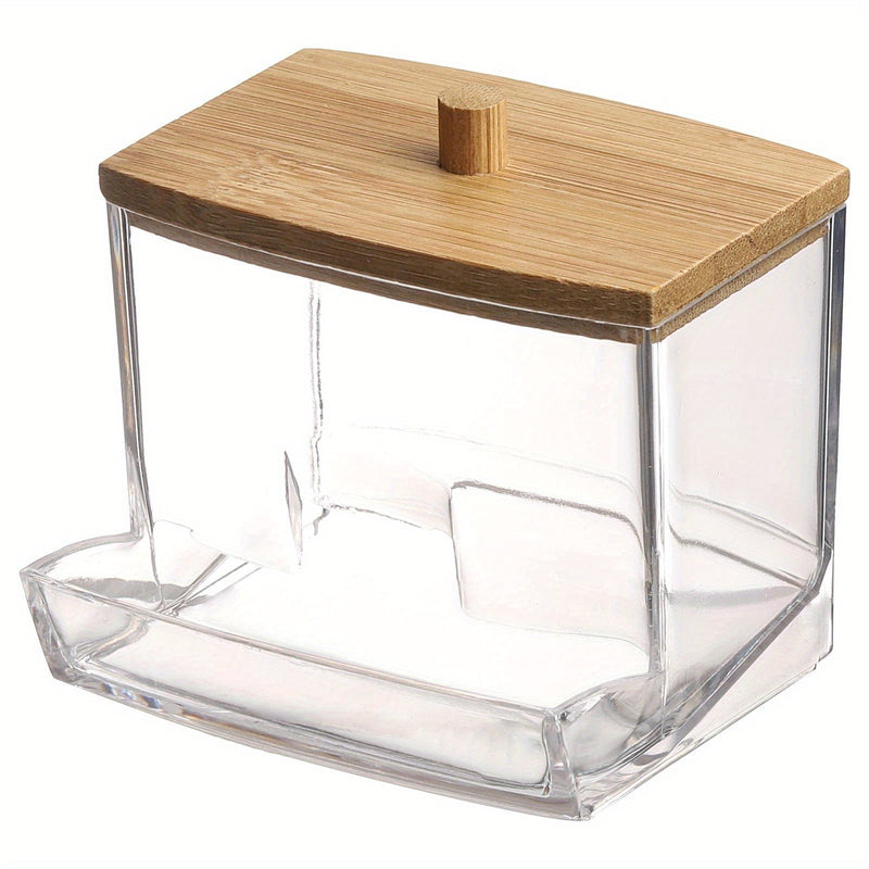 1pieza Soporte de hisopo de tapa de madera, organizador de plástico de 7 onzas para baño y farmacia, autosoportante, ligero, no necesita electricidad
