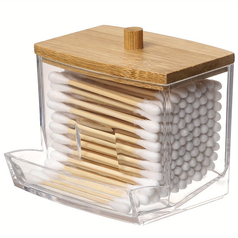 1pieza Soporte de hisopo de tapa de madera, organizador de plástico de 7 onzas para baño y farmacia, autosoportante, ligero, no necesita electricidad