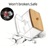 1 unidad Soporte de hisopo autosoportante con tapa de madera - 7oz Organizador de plástico ligero para baño y farmacia, no necesita electricidad, diseño transparente con tapa de madera blanca, Organizadores y almacenamiento de baño