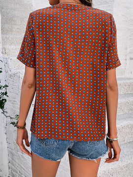 Blusa De Manga Corta Con Cuello En V Con Muescas Y Estampado Floral Para Mujer