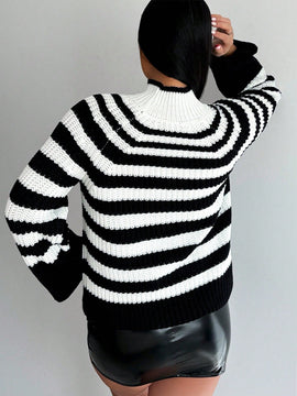 Essnce Sueter De Manga Raglan Con Cuello Alto A Rayas