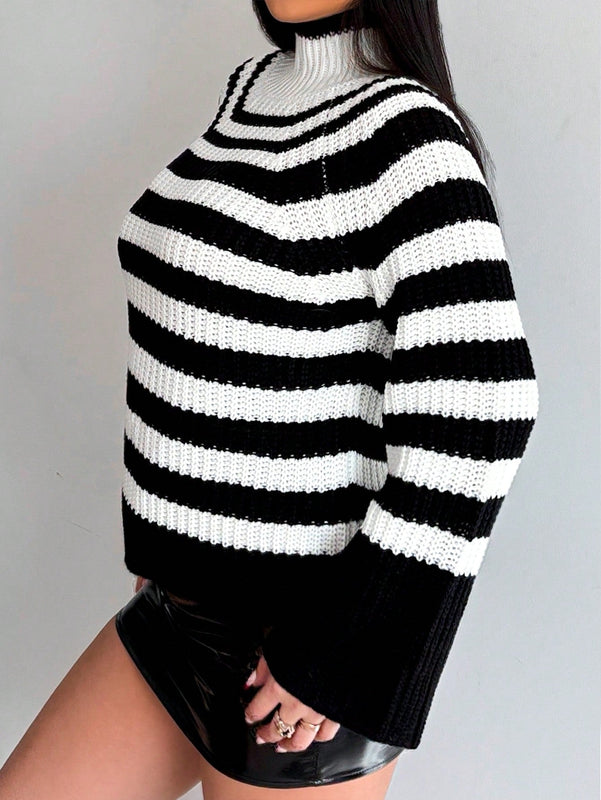 Essnce Sueter De Manga Raglan Con Cuello Alto A Rayas