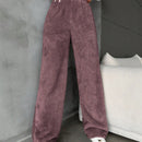 Pantalones largos de peluche de color solido para mujer