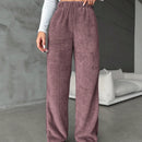 Pantalones largos de peluche de color solido para mujer