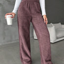 Pantalones largos de peluche de color solido para mujer