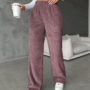 Pantalones largos de peluche de color solido para mujer