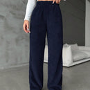 Pantalones largos de peluche de color solido para mujer
