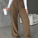 Pantalones largos de peluche de color solido para mujer