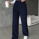 Pantalones largos de peluche de color solido para mujer
