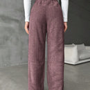 Pantalones largos de peluche de color solido para mujer